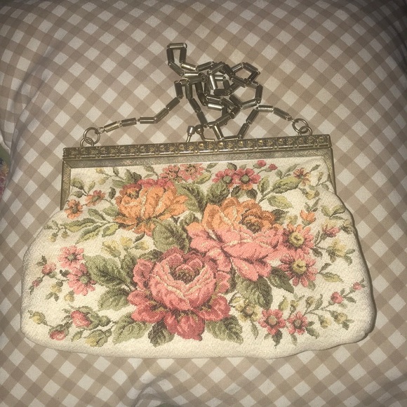 Vintage Handbags - Vintage floral tapestry bag with glitter effect
